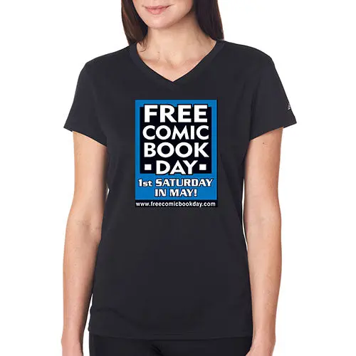Free Comic Book Day Black Women's V Neck Shirt Size S 1