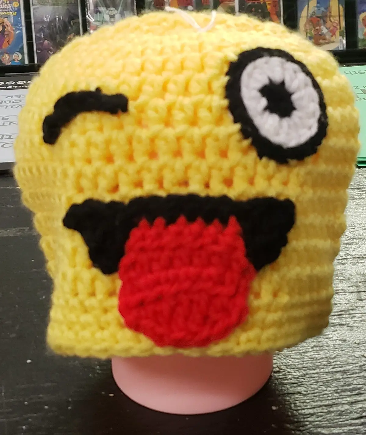 Winking Smiling Face With Tongue Emoji Child Knitted Winter Hat 1