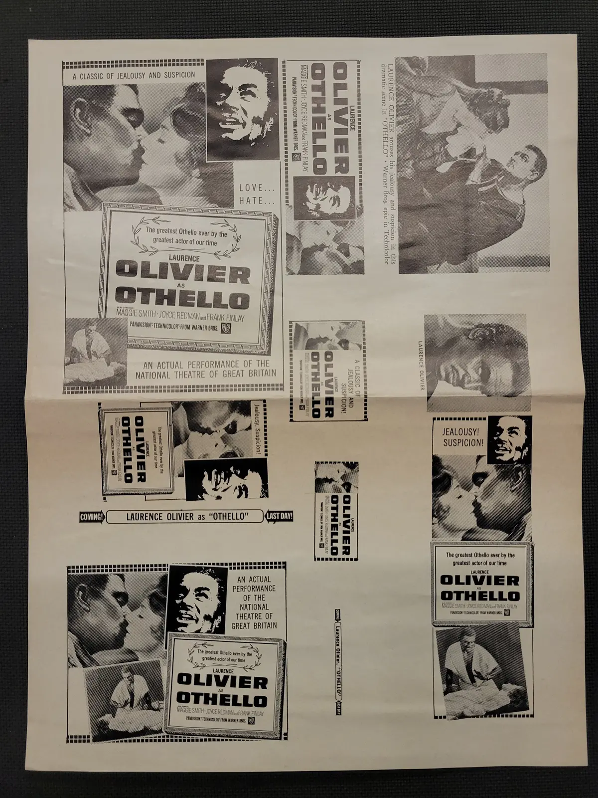 "Othello" With Laurence Olivier Original Movie Ad Mat Mold And Ad Clip Art Print 1
