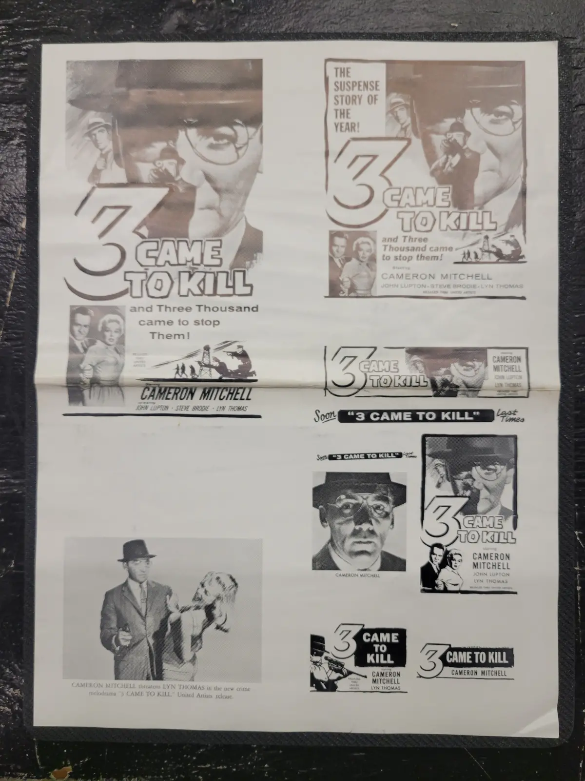 "3 Came To Kill" Original Movie Ad Mat Mold And Ad Clip Art Print 1