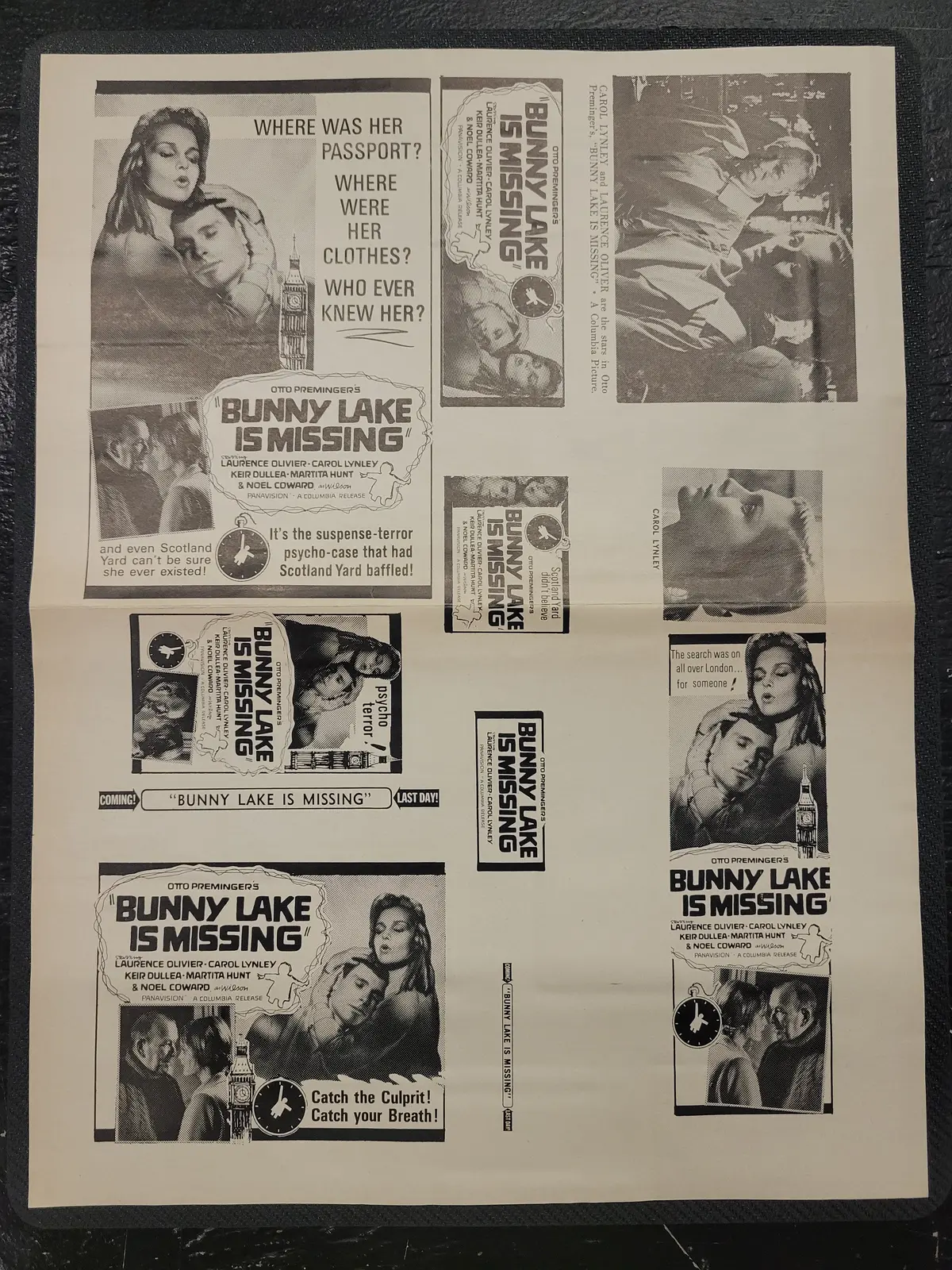 "Bunny Lake Is Missing" Original Movie Ad Mat Mold And Ad Clip Art Print 1