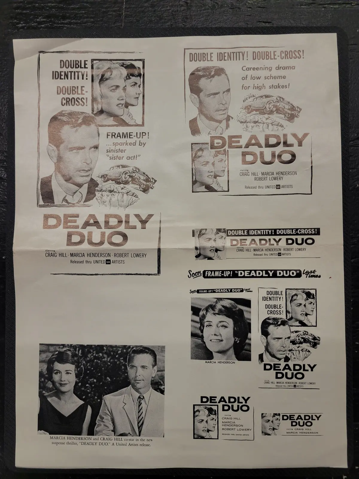 "Deadly Duo" Original Movie Ad Mat Mold And Ad Clip Art Print 1