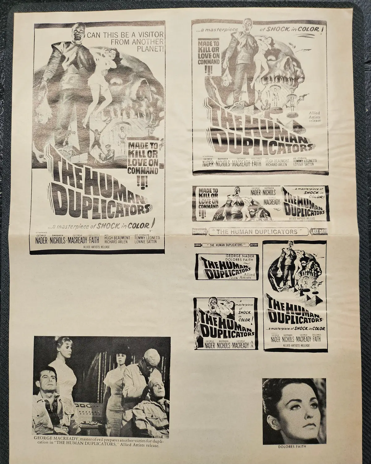 "The Human Duplicators" Original Movie Ad Mat Mold And Ad Clip Art Print 1