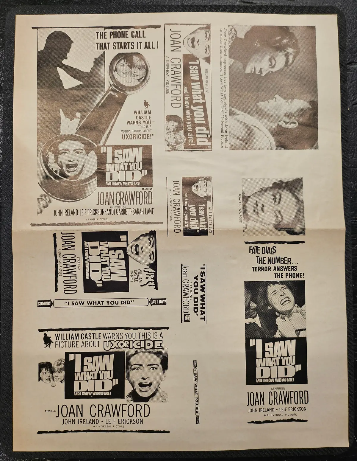"I Saw What You Did" Original Movie Ad Mat Mold And Ad Clip Art Print 1