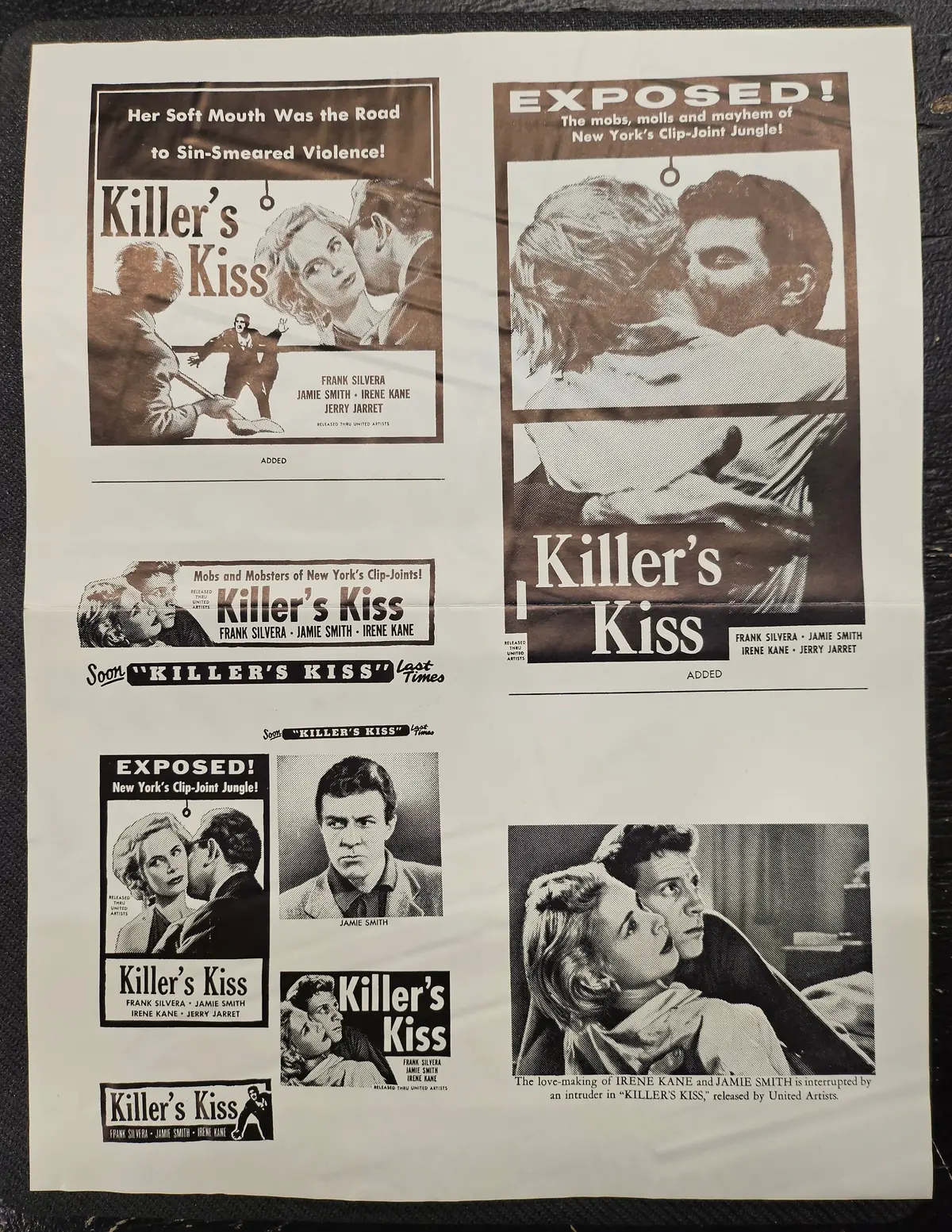 "Killer's Kiss" Original Movie Ad Mat Mold And Ad Clip Art Print 1