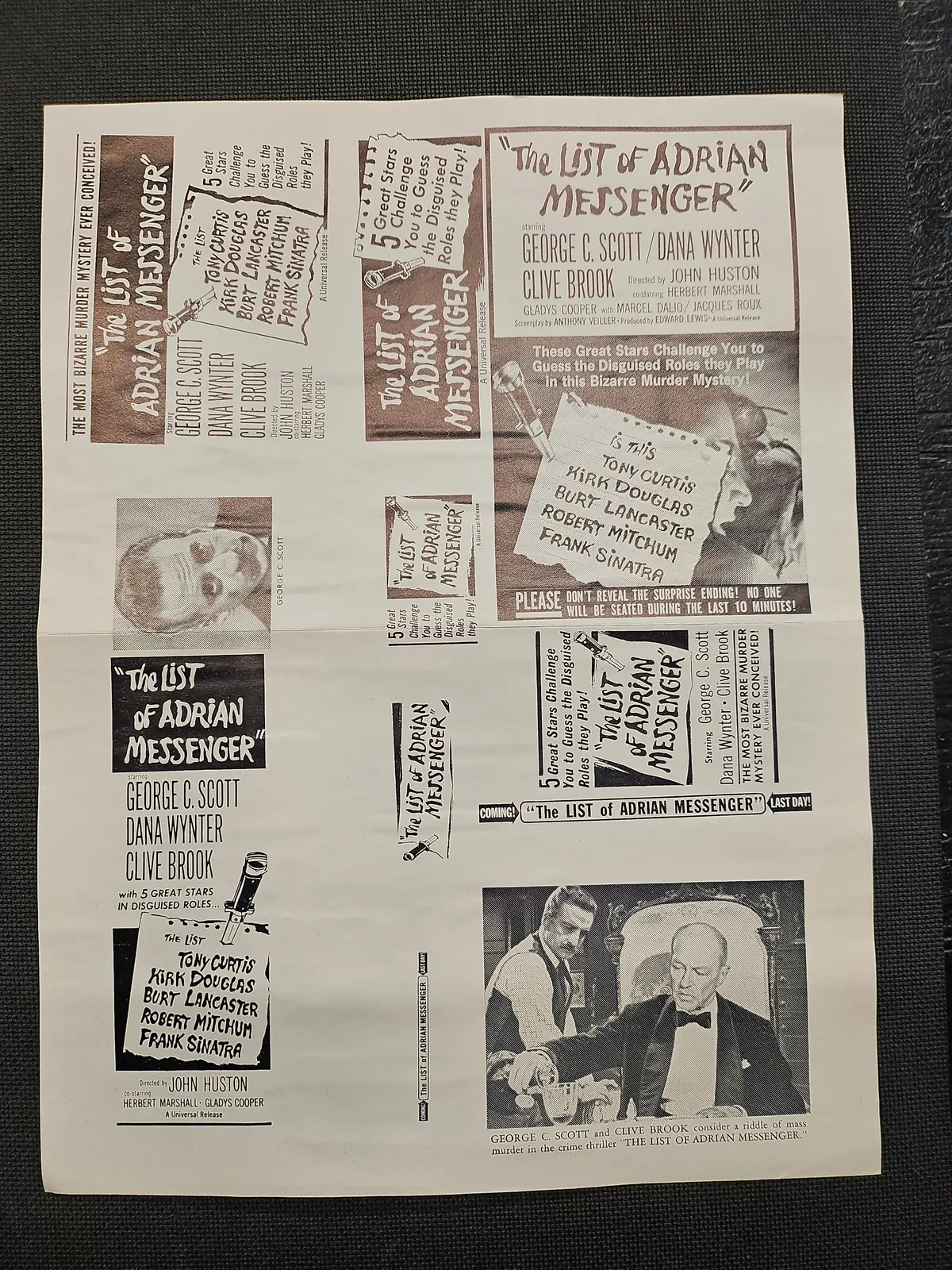 "The List Of Adrian Messenger" Original Movie Ad Mat Mold And Ad Clip Art Print 1