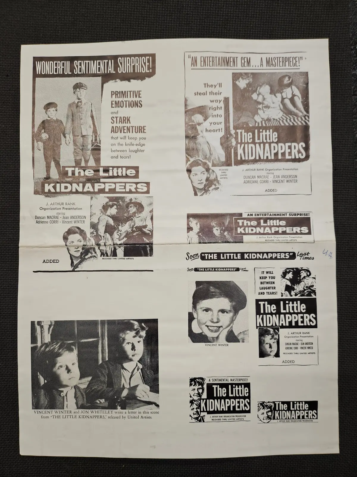 "The Little Kidnappers" Original Movie Ad Mat Mold And Ad Clip Art Print 1