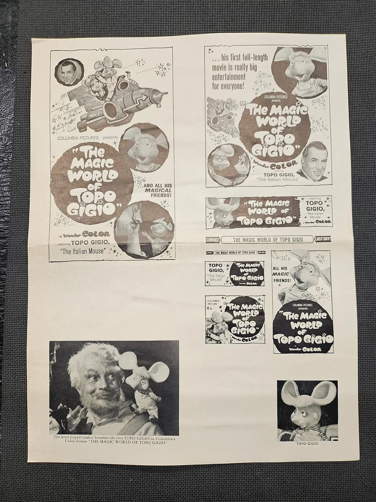 "The Magic World Of Topo Gigio" Original Movie Ad Mat Mold And Ad Clip Art Print 1