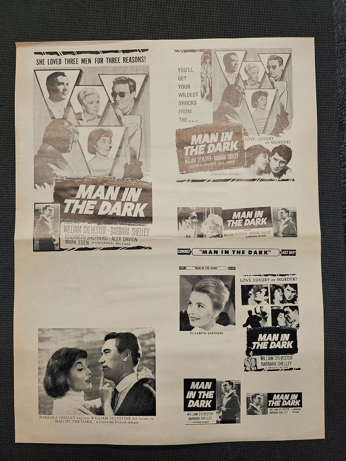 "Man In The Dark" Original Movie Ad Mat Mold And Ad Clip Art Print 1