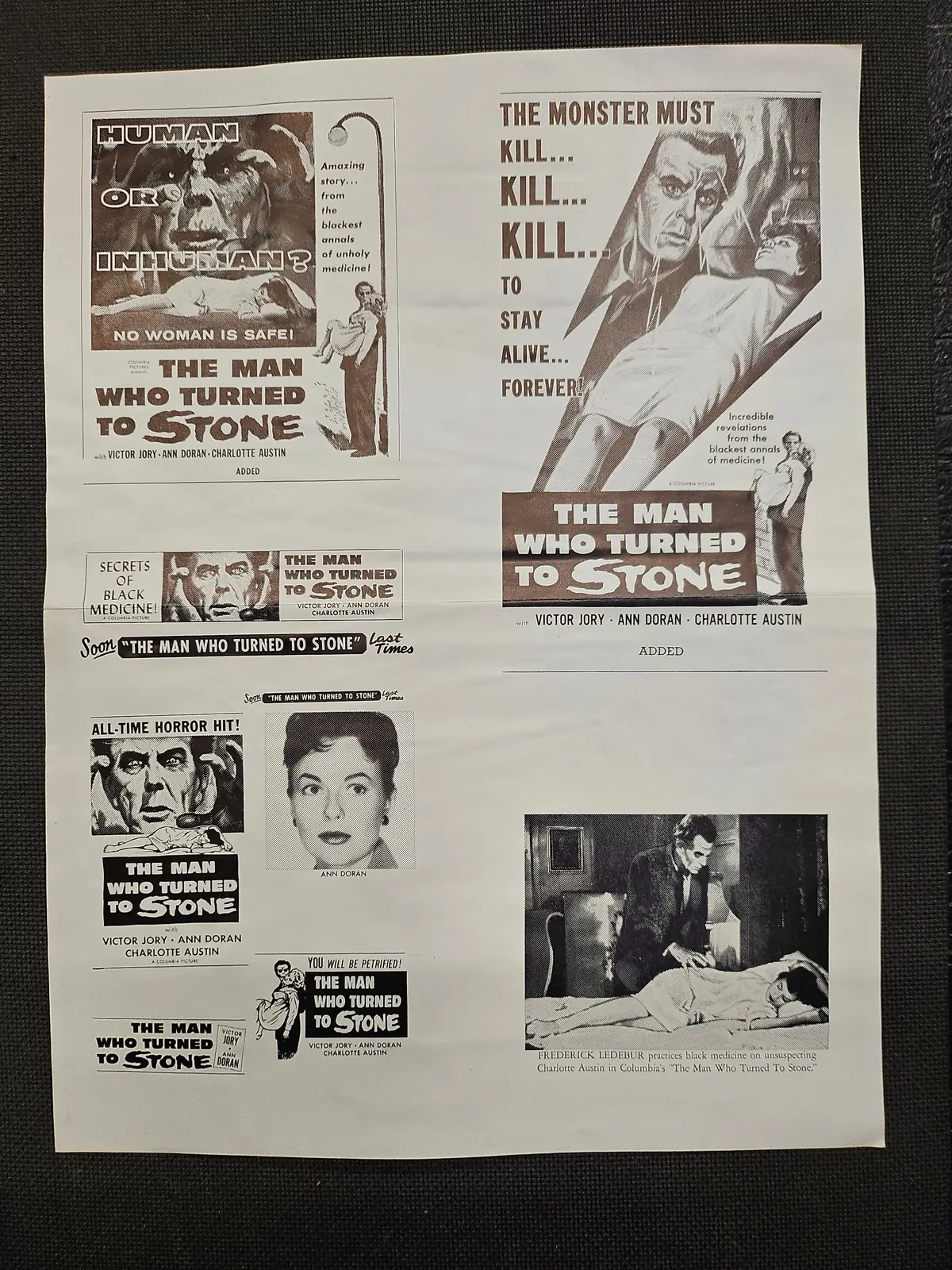 "The Man Who Turned To Stone" Original Movie Ad Mat Mold And Ad Clip Art Print 1