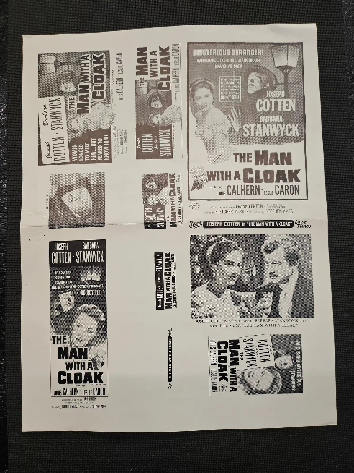 "The Man With A Cloak" Original Movie Ad Mat Mold And Ad Clip Art Print 1