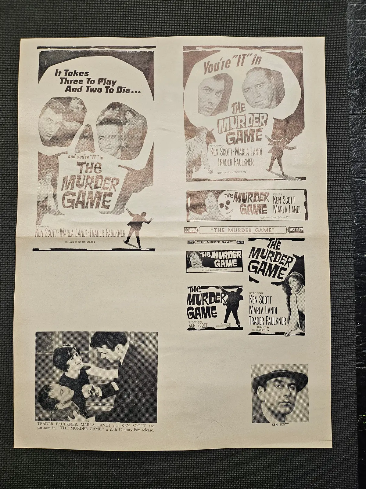 "The Murder Game" Original Movie Ad Mat Mold And Ad Clip Art Print 1
