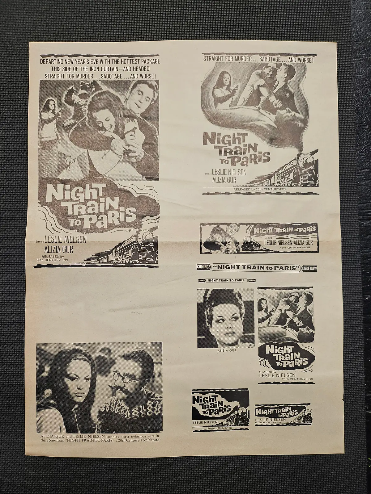 "Night Train To Paris" Original Movie Ad Mat Mold And Ad Clip Art Print 1