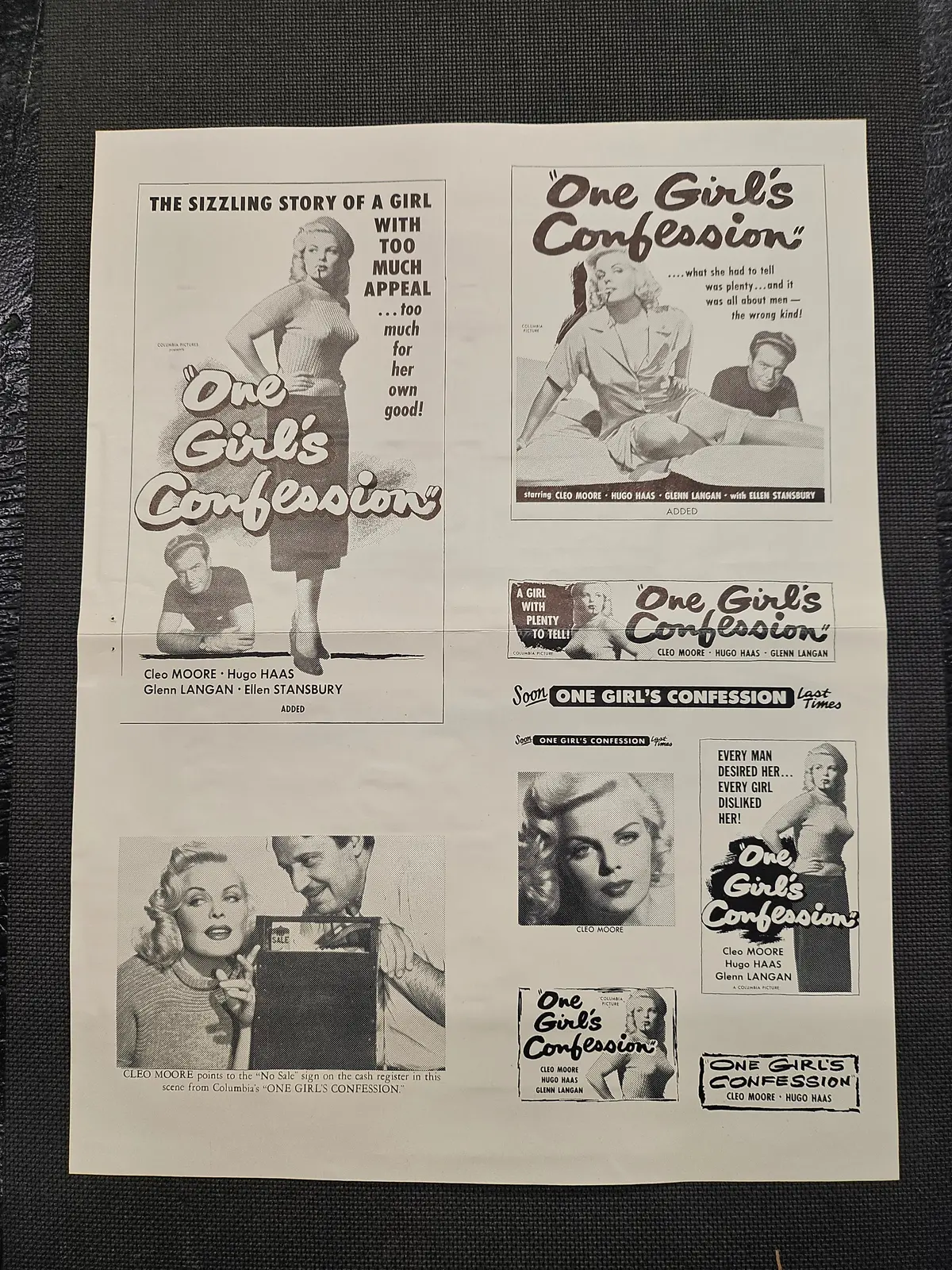 "One Girl's Confession" Original Movie Ad Mat Mold And Ad Clip Art Print 1
