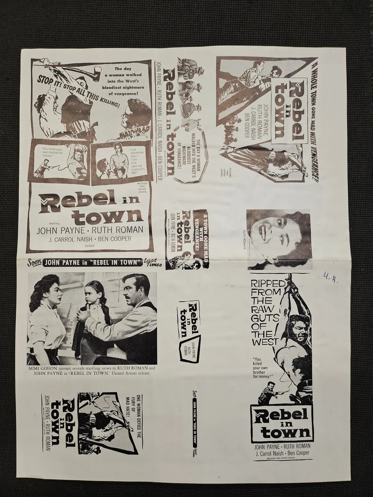 "Rebel In Town" Original Movie Ad Mat Mold And Ad Clip Art Print 1