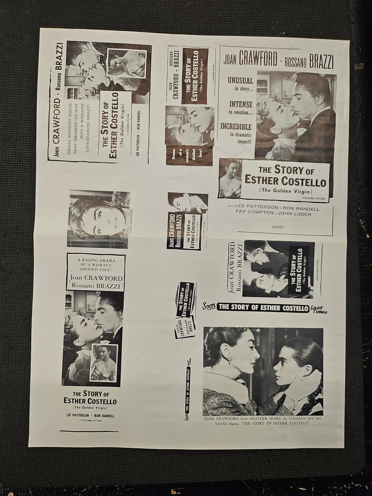 "The Story Of Esther Costello" Original Movie Ad Mat Mold And Ad Clip Art Print 1