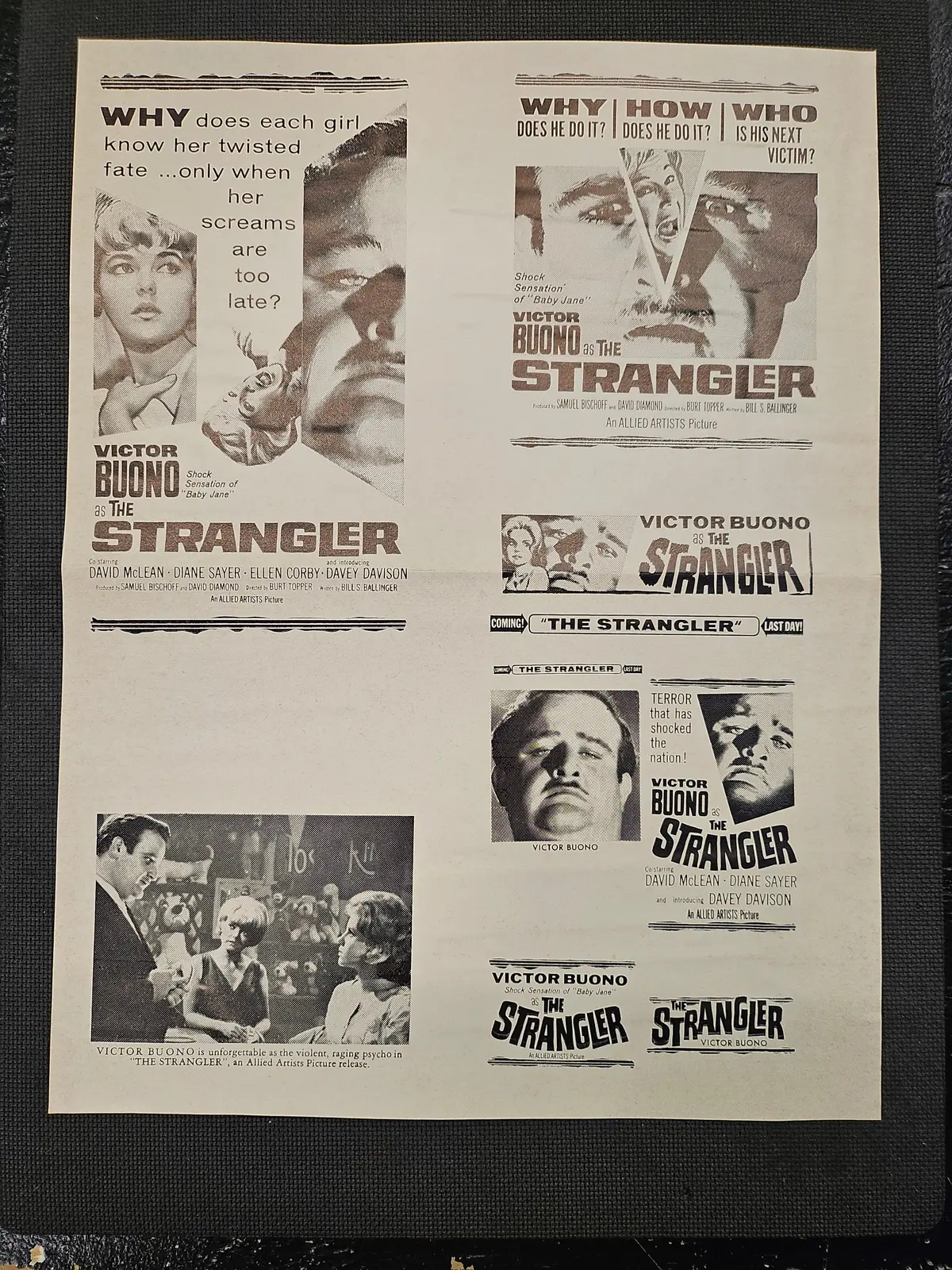 "The Strangler" Original Movie Ad Mat Mold And Ad Clip Art Print 1