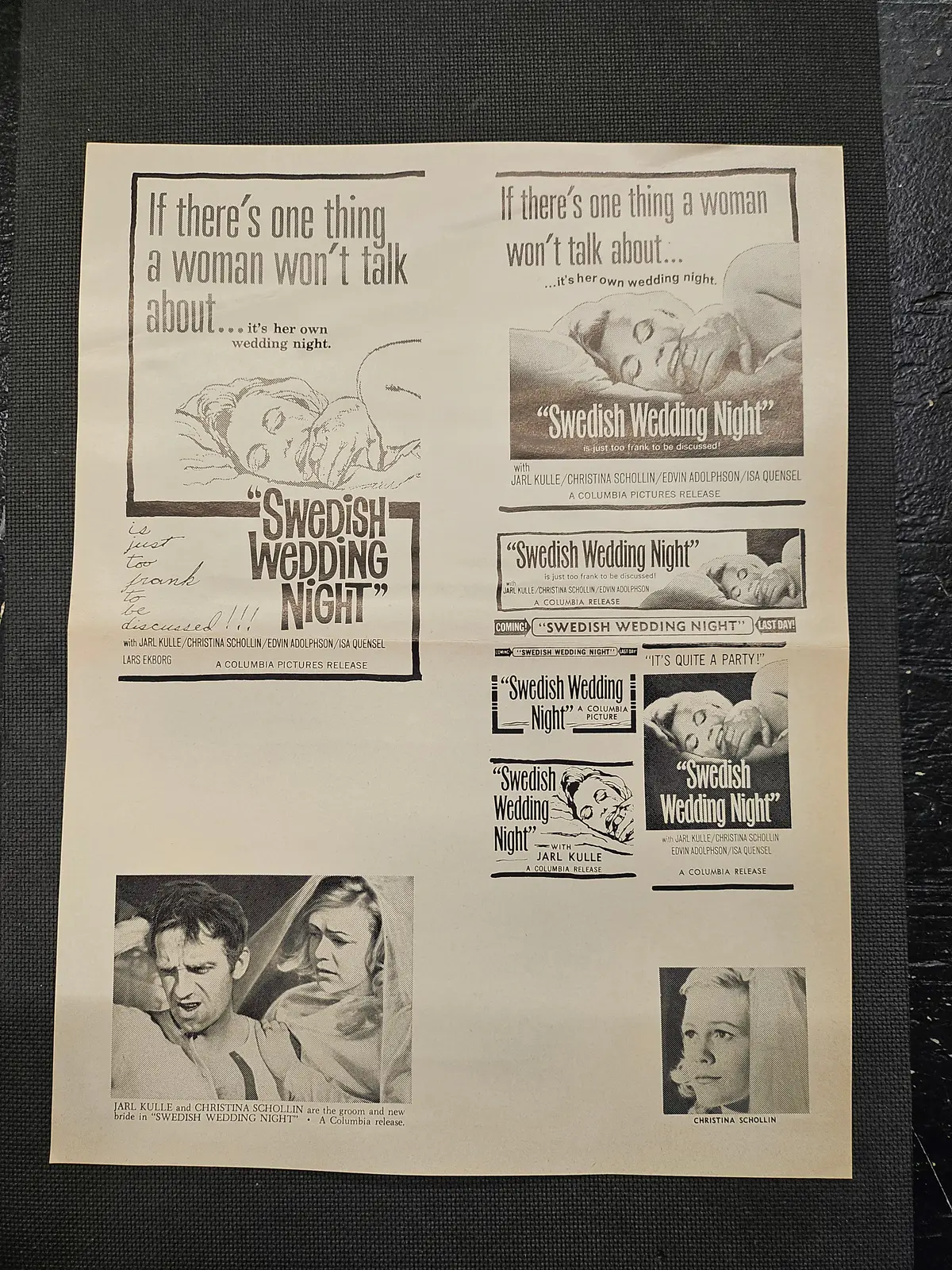 "Swedish Wedding Night " Original Movie Ad Mat Mold And Ad Clip Art Print 1