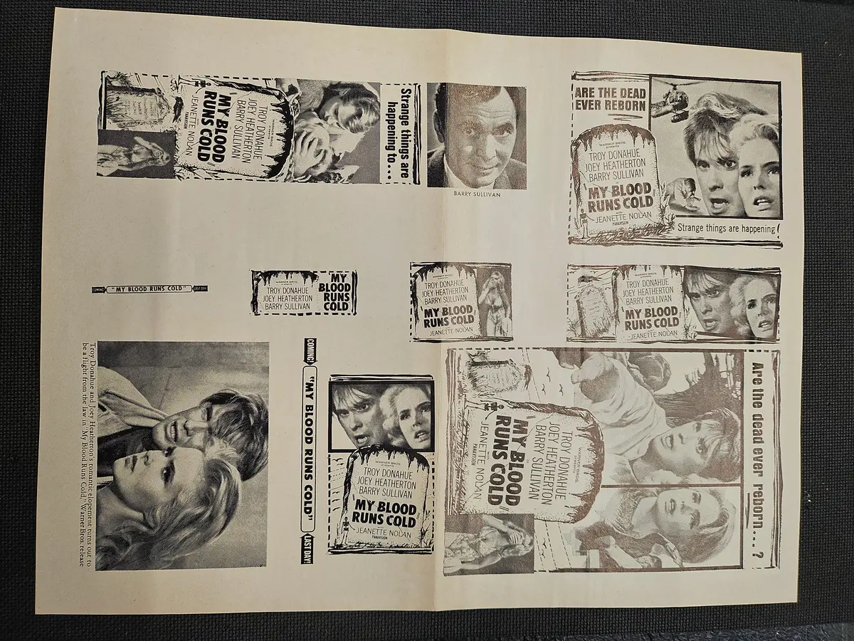 "My Blood Runs Cold" Original Movie Ad Mat Mold And Ad Clip Art Print 1