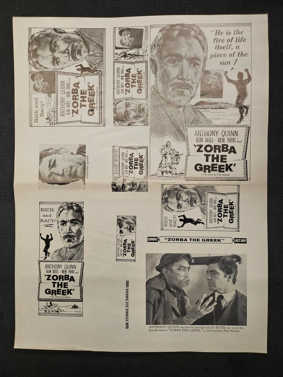 "Zorba The Greek" Original Movie Ad Mat Mold And Ad Clip Art Print 1