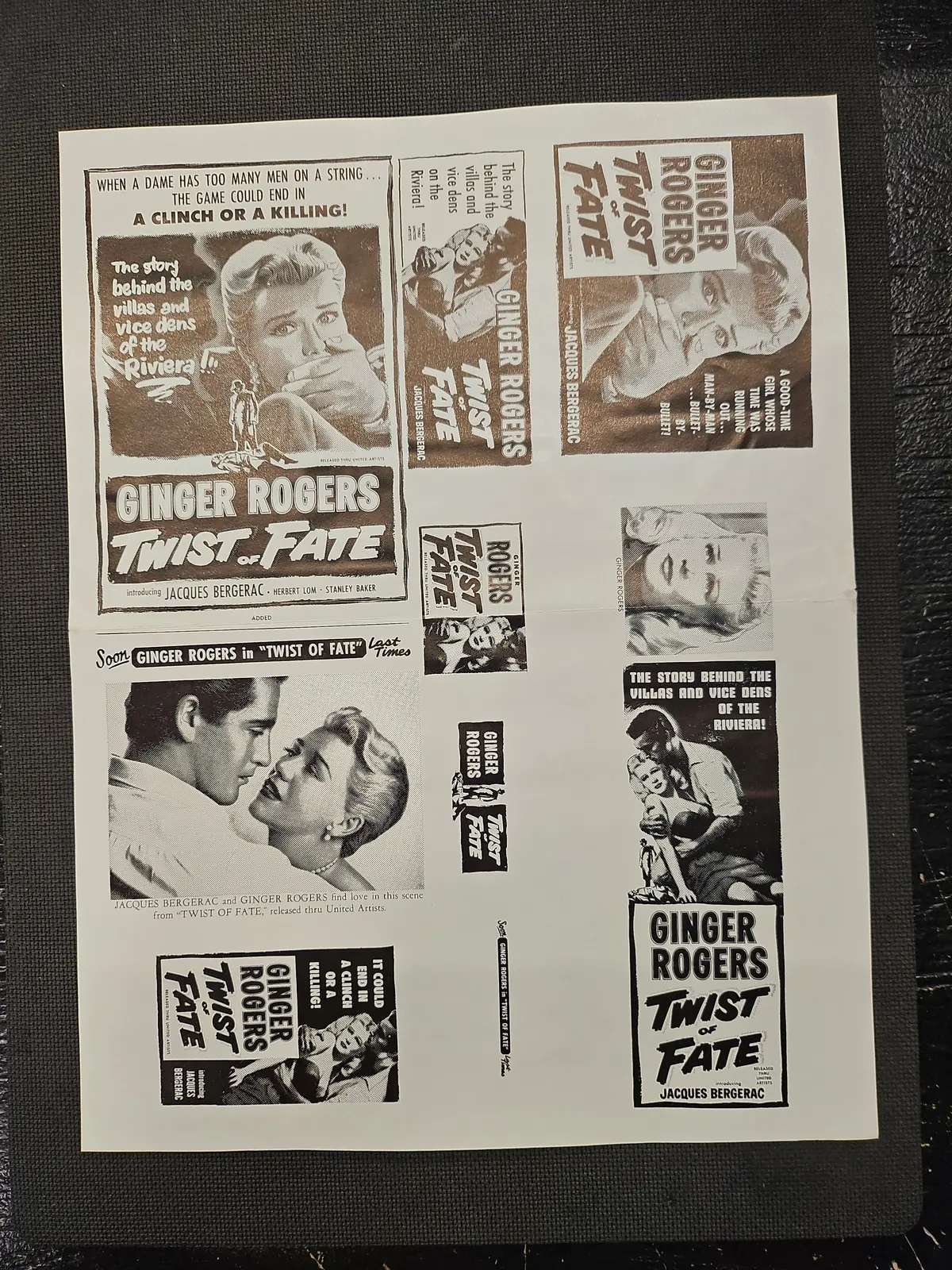 "Twist Of Fate" Original Movie Ad Mat Mold And Ad Clip Art Print 1