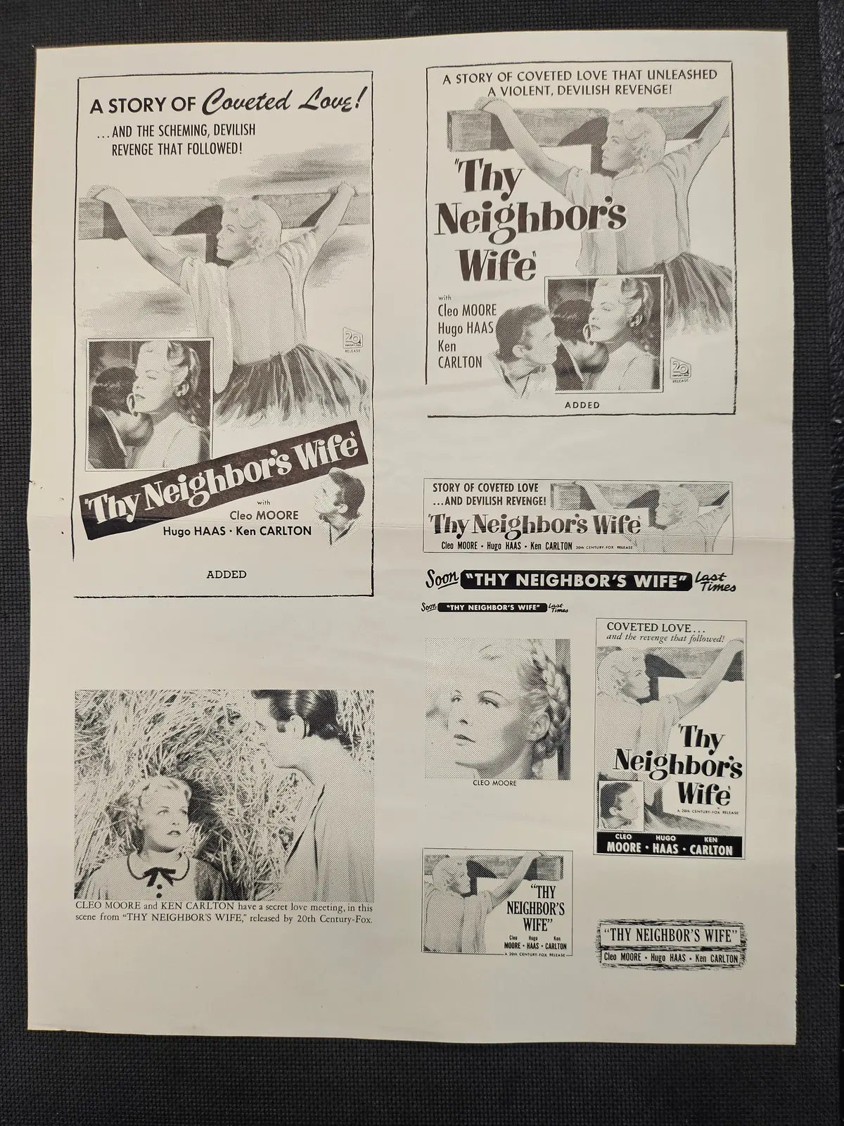 "Thy Neighbor's Wife" Original Movie Ad Mat Mold And Ad Clip Art Print 1