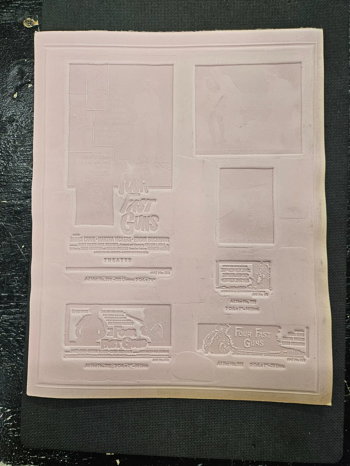 "Four Fast Guns" Original Movie Ad Mat Mold 1