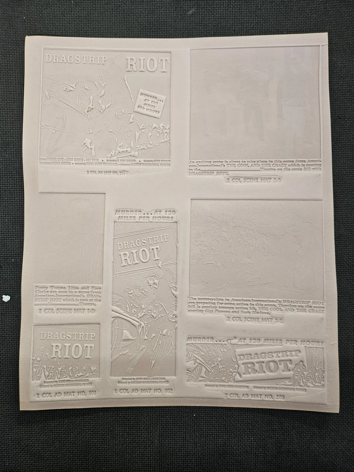 "Dragstrip Riot" Original Movie Ad Mat Mold #1 1