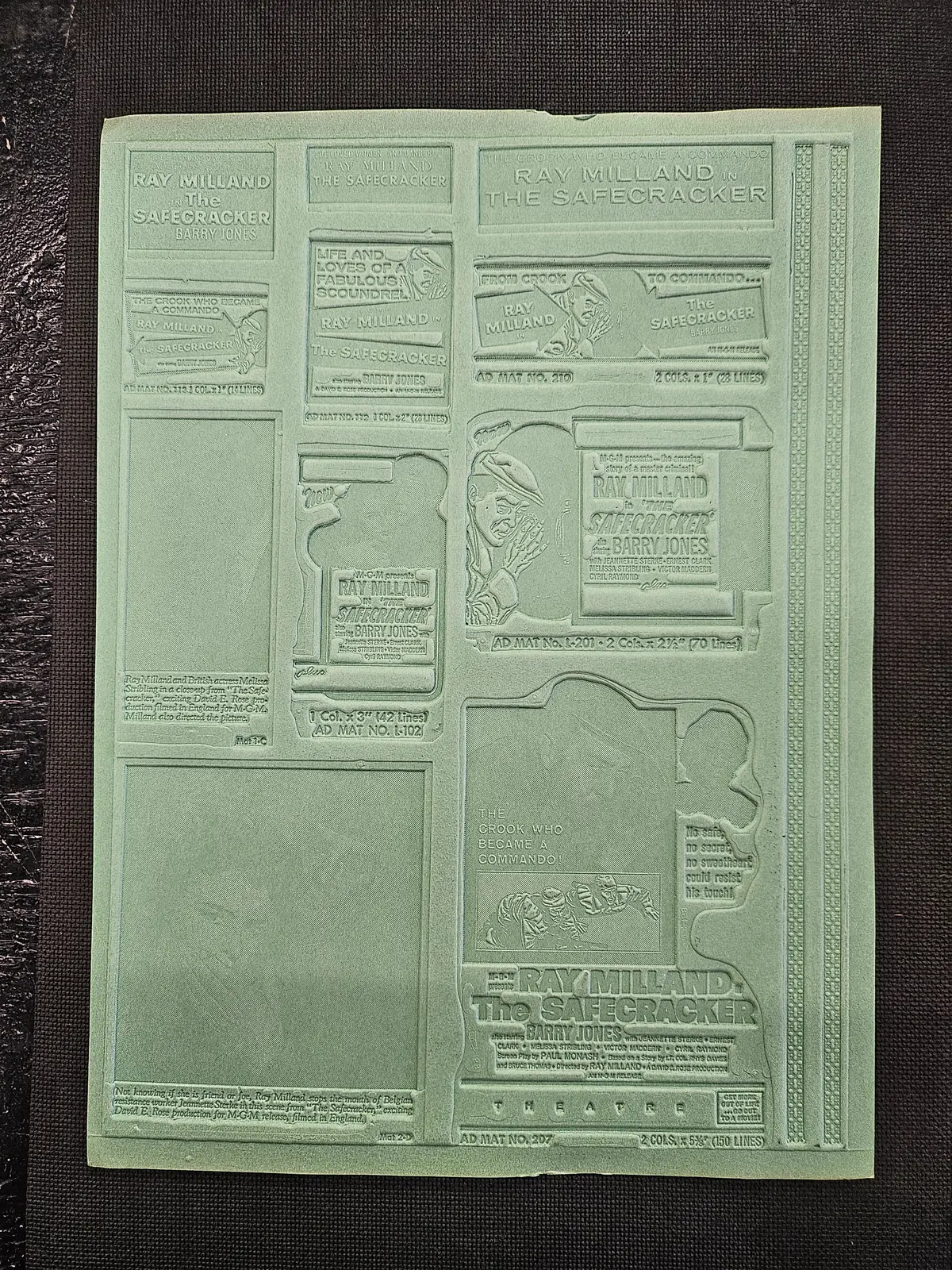 "The Safecracker" Original Movie Ad Mat Mold 1