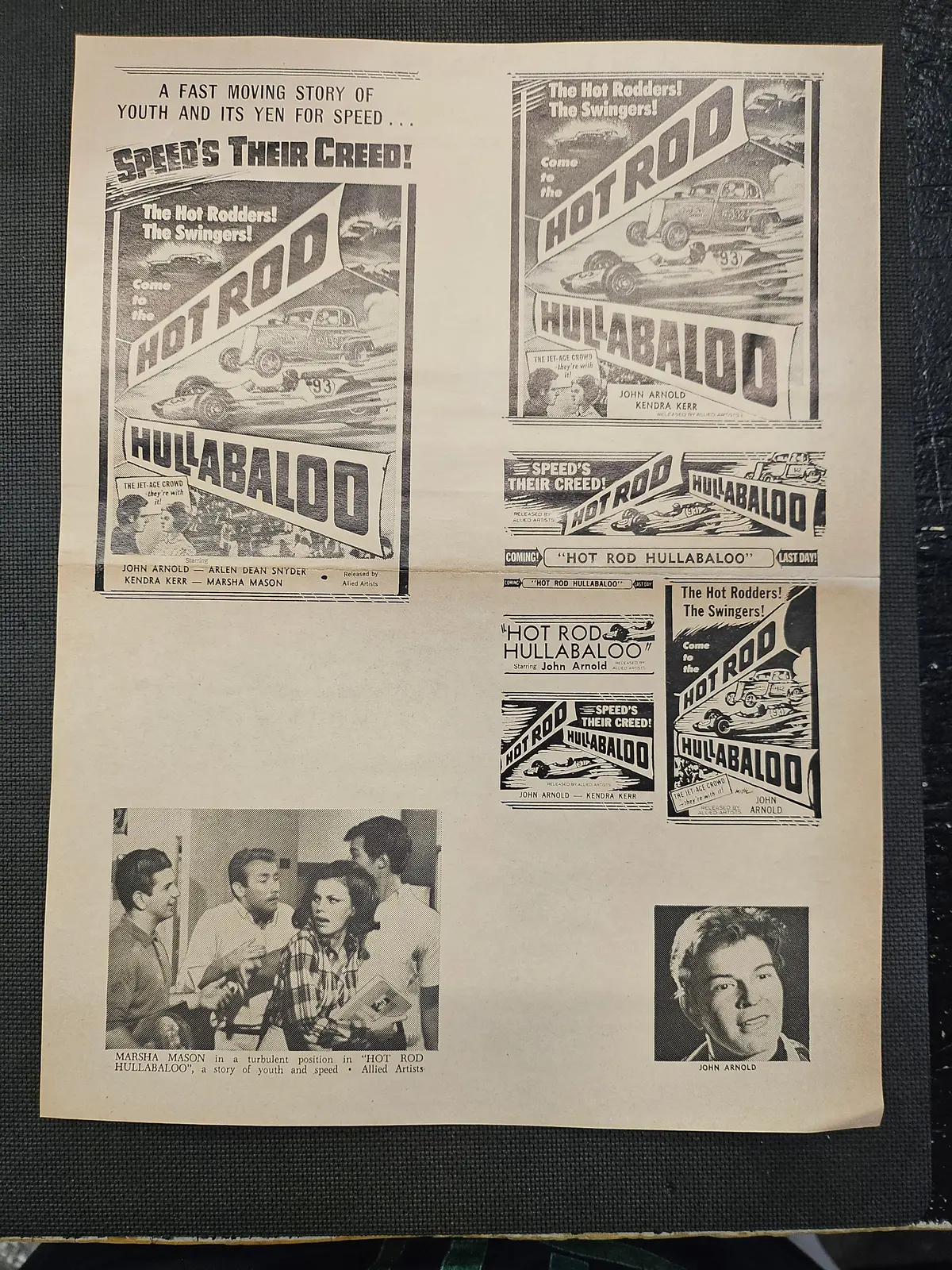 "Hot Rod Hullabaloo" Original Movie Ad Clip Art And Ad Mat Mold 1