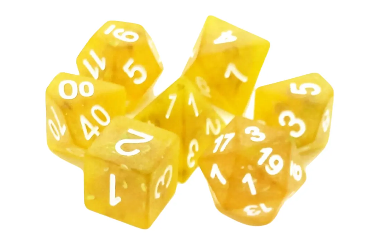 Old School 7 Piece Dnd Rpg Dice Set: Infused - Frosted Firefly - Yellow W/ White 1