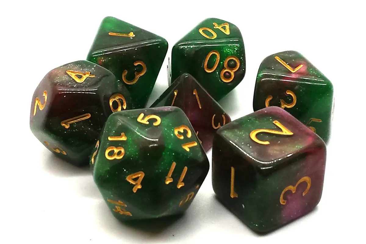 Old School 7 Piece Dnd Rpg Dice Set: Galaxy - Path Of Roses 1