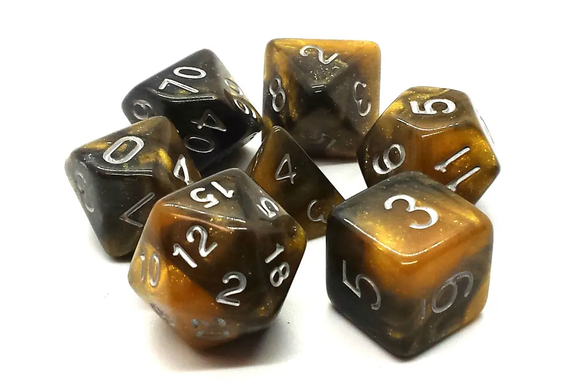 Old School 7 Piece Dnd Rpg Dice Set: Galaxy - Molten Gold 1