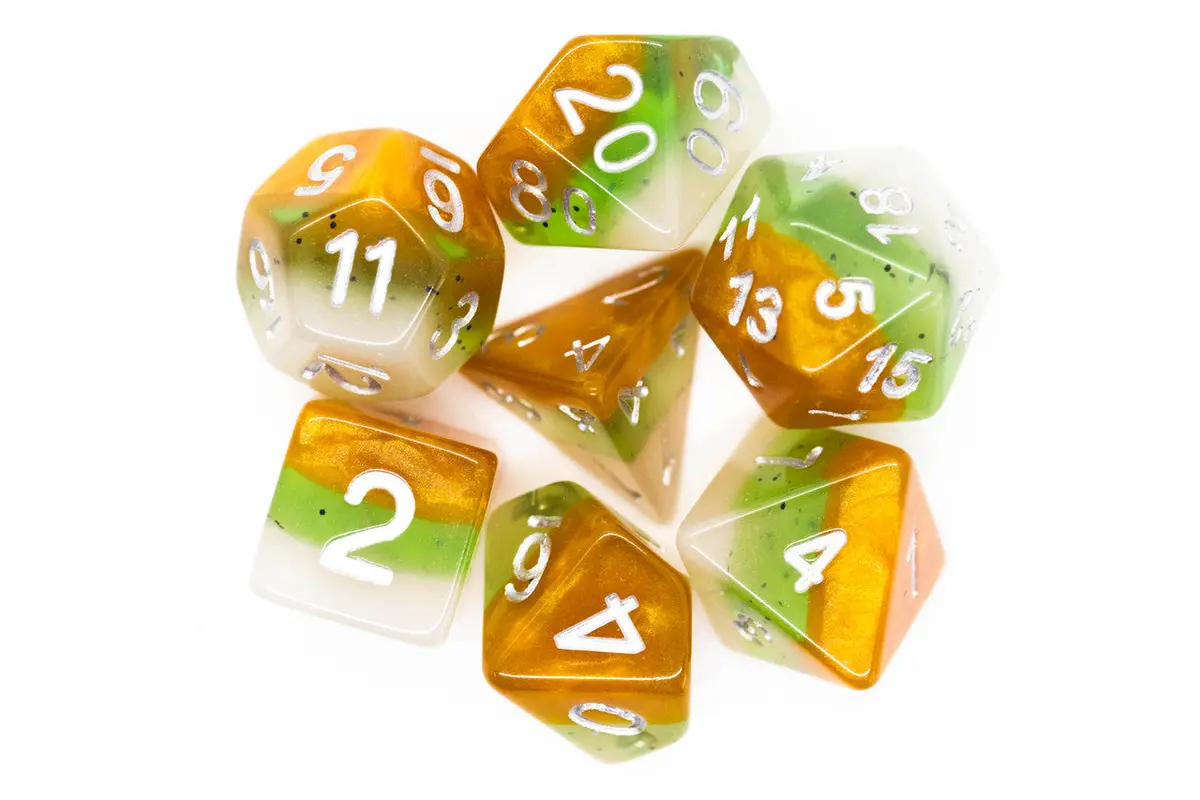 Old School 7 Piece Dnd Rpg Dice Set: Gradients - Kiwi Fruit 1