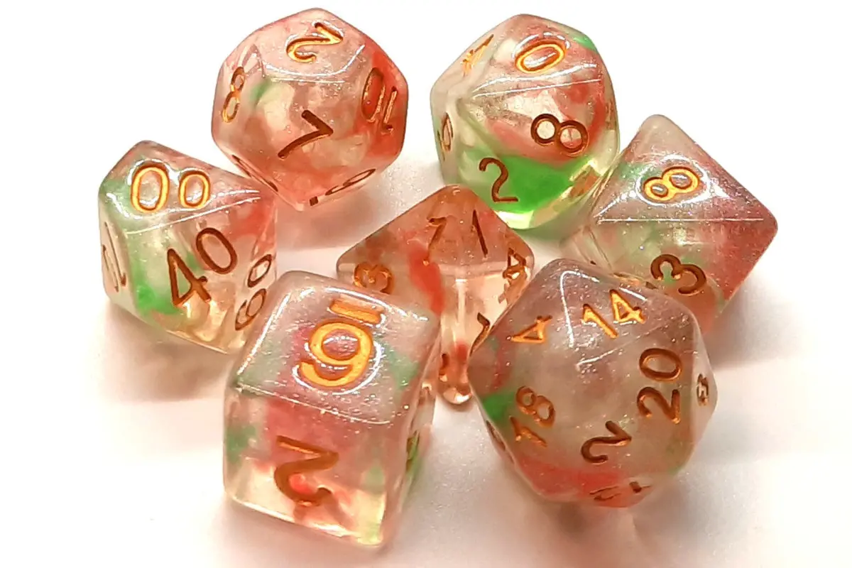 Old School 7 Piece Dnd Rpg Dice Set: Luminous - Rose Garden 1