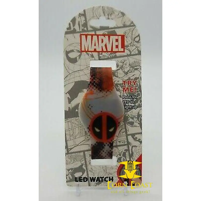 Marvel Comics Deadpool Logo Black Red White Rubber Strap Led Watch 1