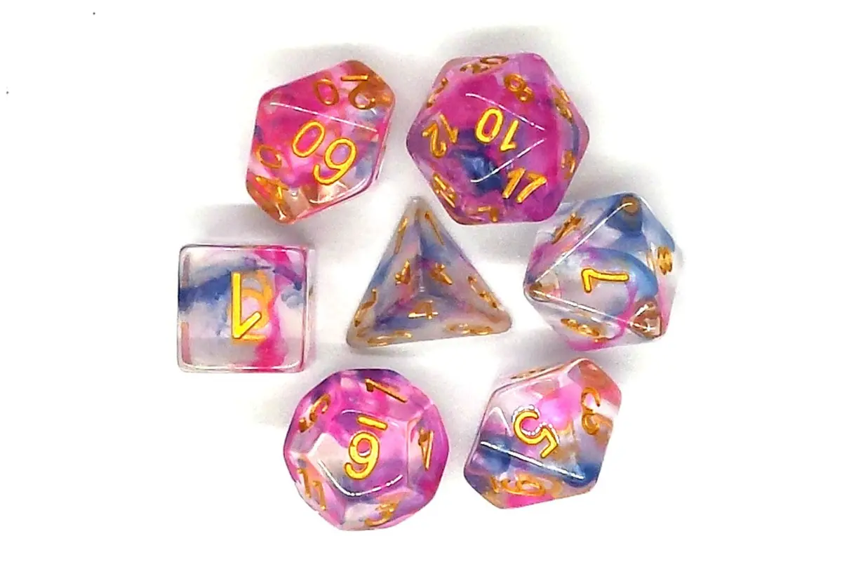 Old School 7 Piece Dnd Rpg Dice Set: Nebula - Rose Red & Blue 1