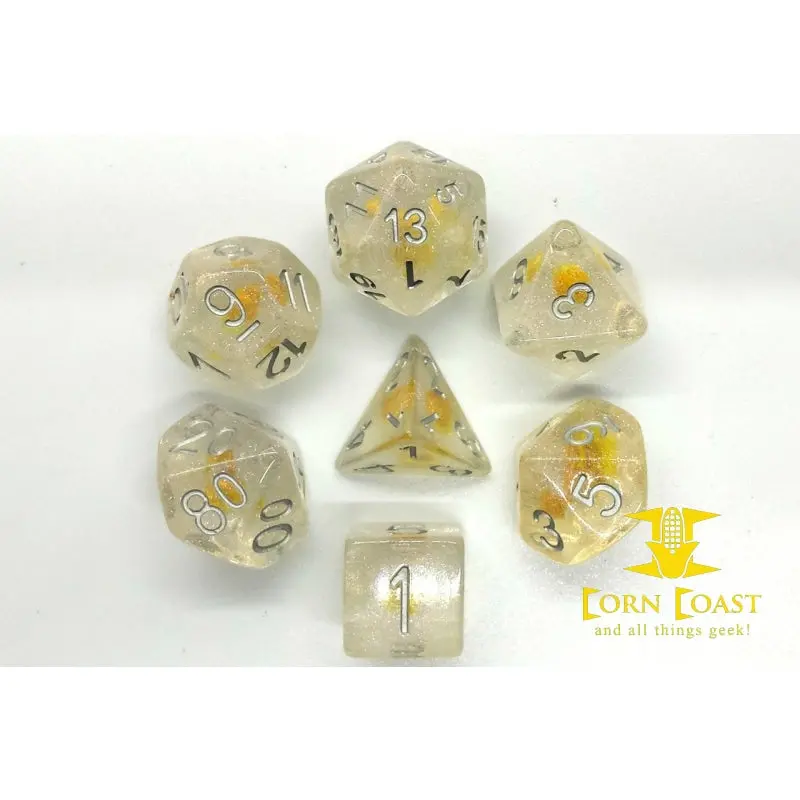 Old School 7 Piece Dnd Rpg Dice Set: Infused - Iridescent Yellow Flower 2