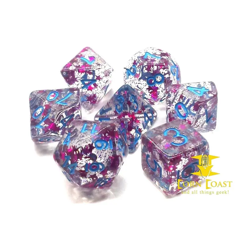 Old School 7 Piece Dnd Rpg Dice Set: Infused - Red Stars W/ Blue 1
