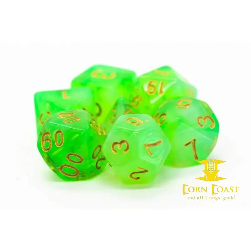 Old School 7 Piece Dnd Rpg Dice Set: Nebula - Lightning Green 1