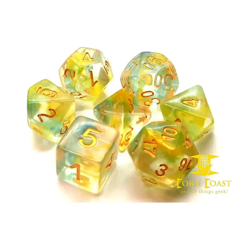 Old School 7 Piece Dnd Rpg Dice Set: Nebula - Yellow & Blue 1