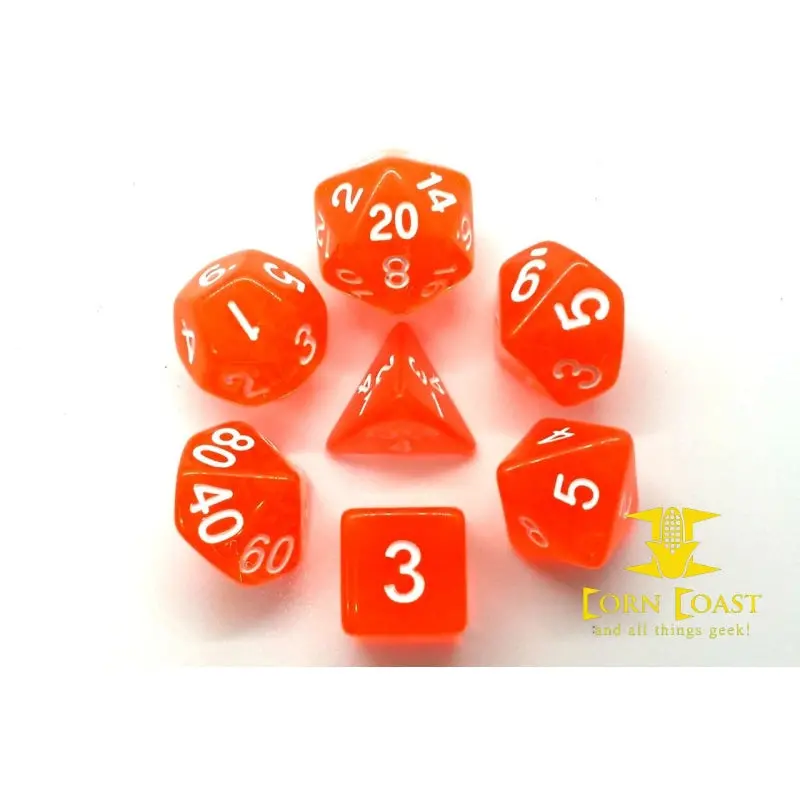 Old School 7 Piece Dnd Rpg Dice Set: Translucent Orange 2