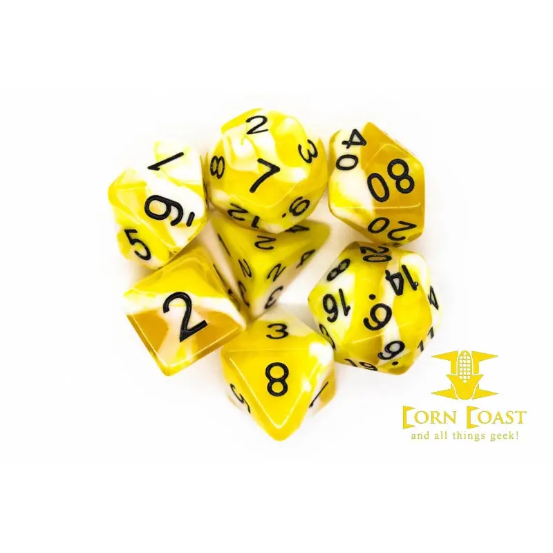 Old School 7 Piece Dnd Rpg Dice Set: Vorpal - Yellow & White W/ Black 1