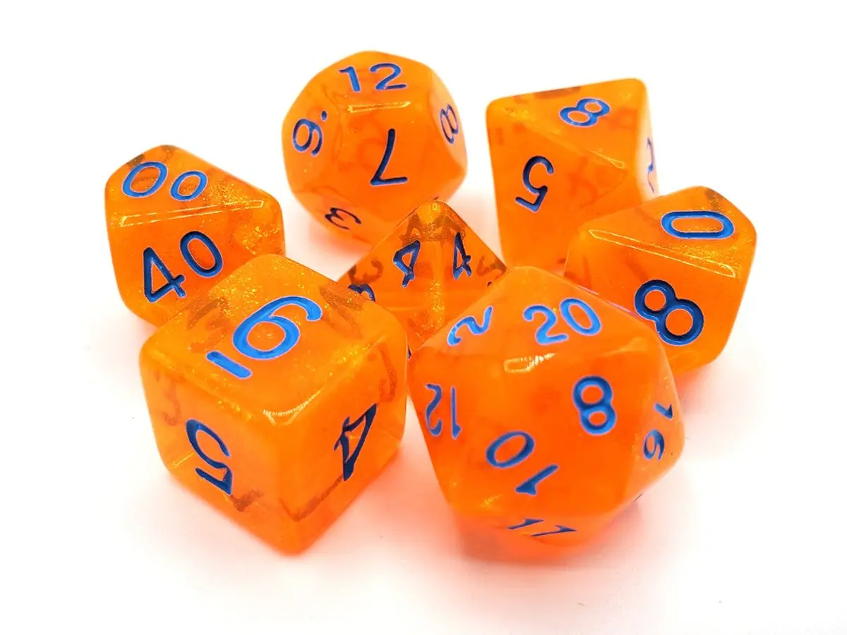 Old School 7 Piece Dnd Rpg Dice Set: Galaxy - Orange Shimmer 1