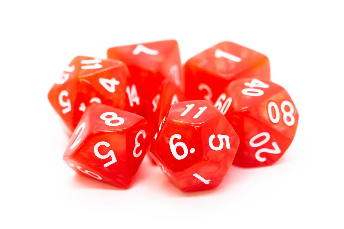 Old School 7 Piece Dnd Rpg Dice Set: Pearl Drop - Red 1