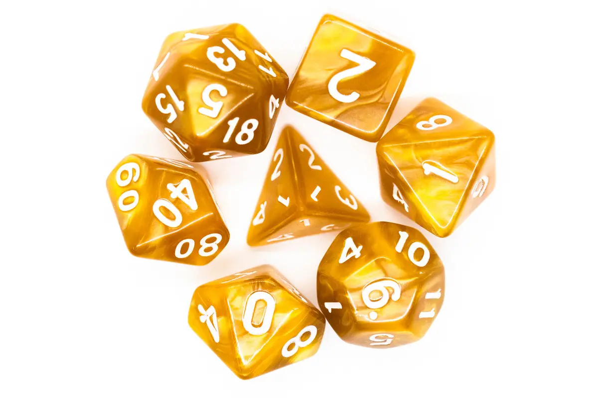 Old School 7 Piece Dnd Rpg Dice Set: Pearl Drop - Gold 2