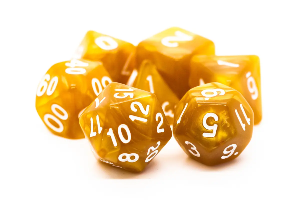 Old School 7 Piece Dnd Rpg Dice Set: Pearl Drop - Gold 1
