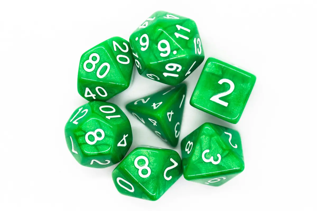 Old School 7 Piece Dnd Rpg Dice Set: Pearl Drop - Jade Green 1