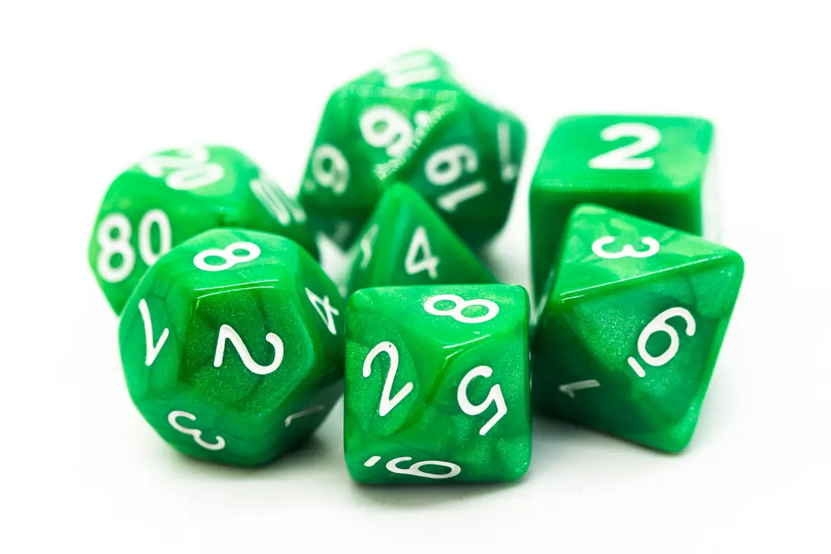 Old School 7 Piece Dnd Rpg Dice Set: Pearl Drop - Jade Green 2