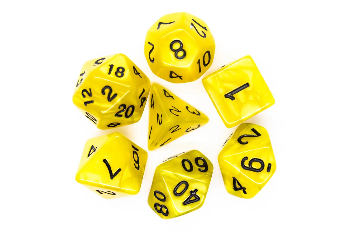 Old School 7 Piece Dnd Rpg Dice Set: Pearl Drop - Yellow W/ Black 2